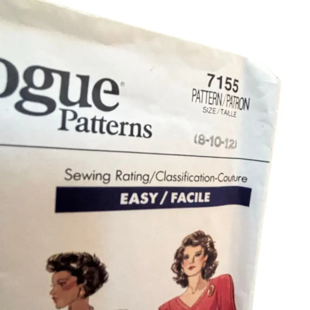 Vintage VOGUE PATTERN #7155 Size 8-12 sewing instructions uncut 1980s dress